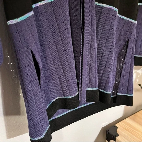Misook Black Cardigan Blue/Purple Accent Size XS - Picture 2 of 7
